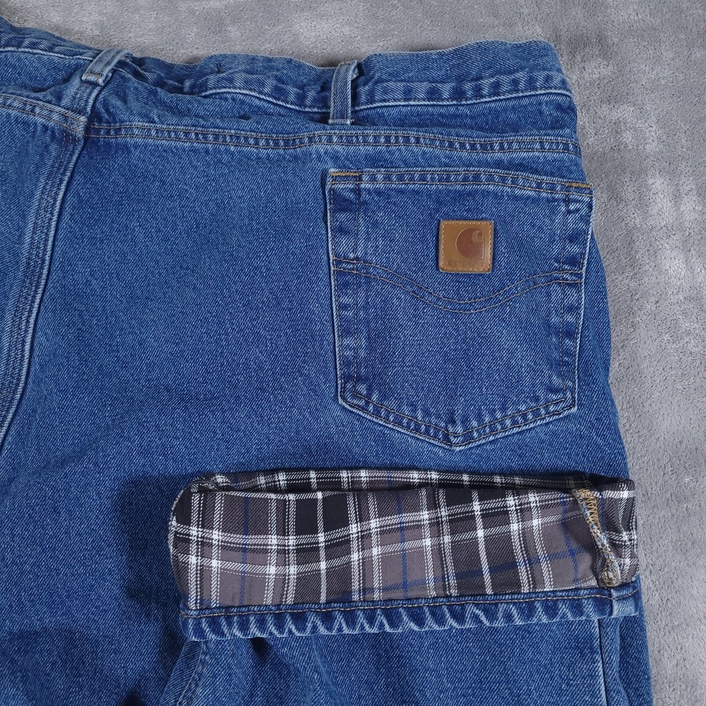 Carhartt Jeans Men 50x30 (fits 48x30) Flannel Lined Blue Denim Workwear B172 DST
